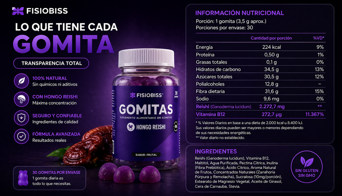 Gomitas de Reishi · Sabor frutal · 30 unidades