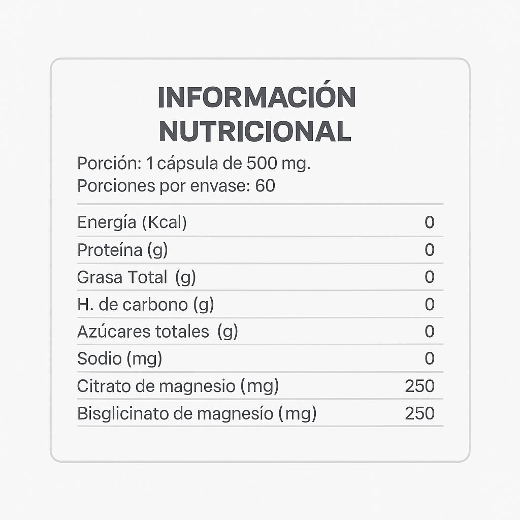 Magnesio Bisglicinato + Citrato · 60 cápsulas vegetales